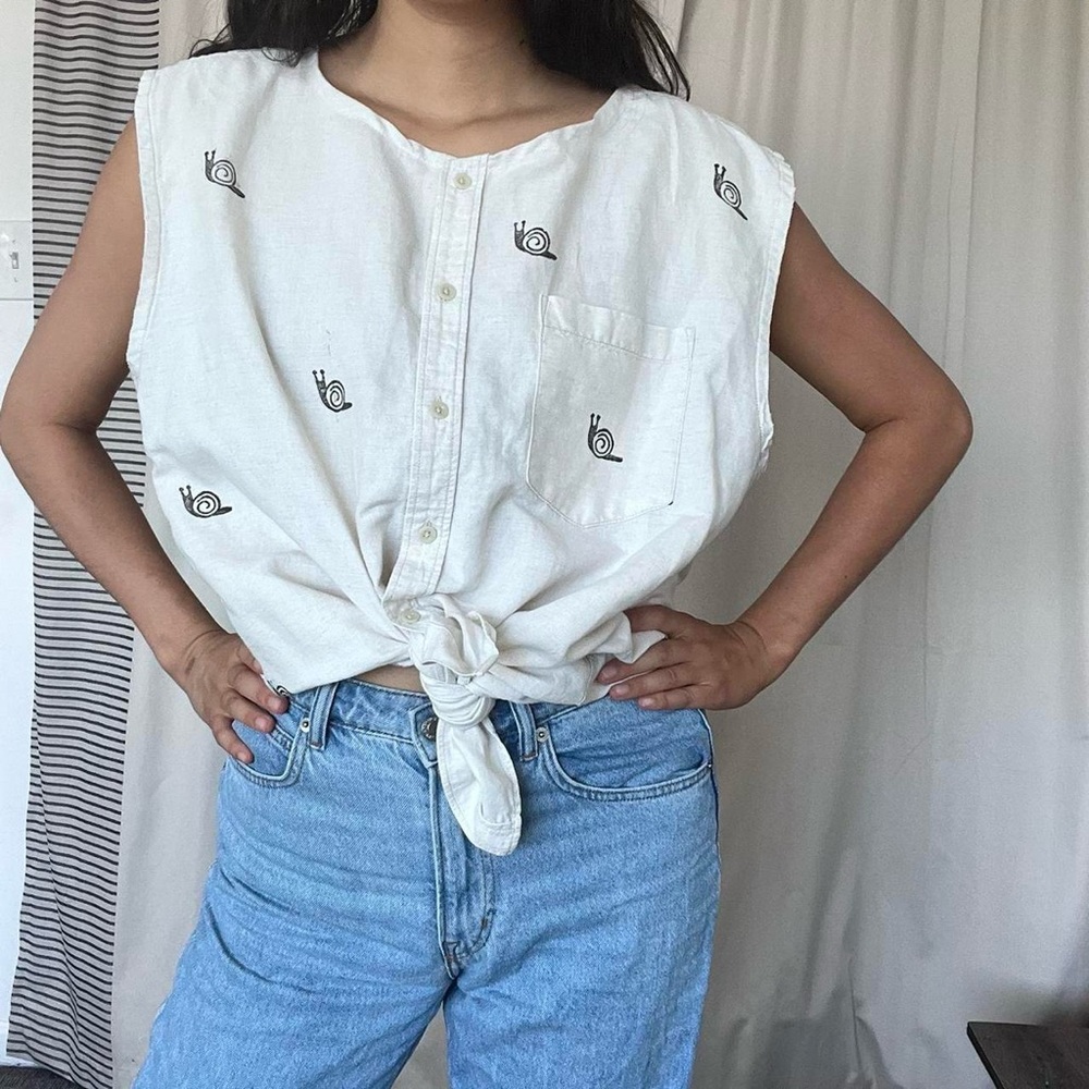 🐌 Hand-printed reworked snail blouse 🐌